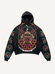 Skull Sword Print Slant Pockets Hoodie