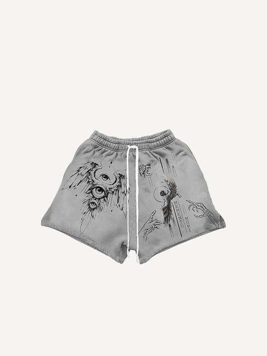 Shorts mit Kordelzug in der Taille und Figur-, Flügel-, Augen- und Buchstaben-Print