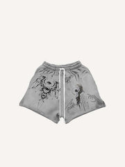 Figure&Wing&Eye&Letter Print Drawstring Waist Shorts