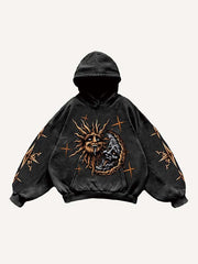 Evil Sun&Moon&Graphic Print Slant Pockets Hoodie