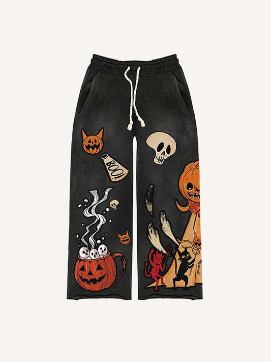 Halloween Ghost Graphic Animal Print Elastic Waist Pants