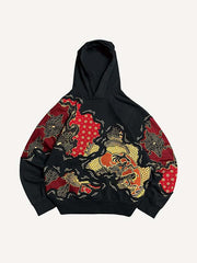 Dragon Graphic Faux Decal Print Slant Pockets Hoodie