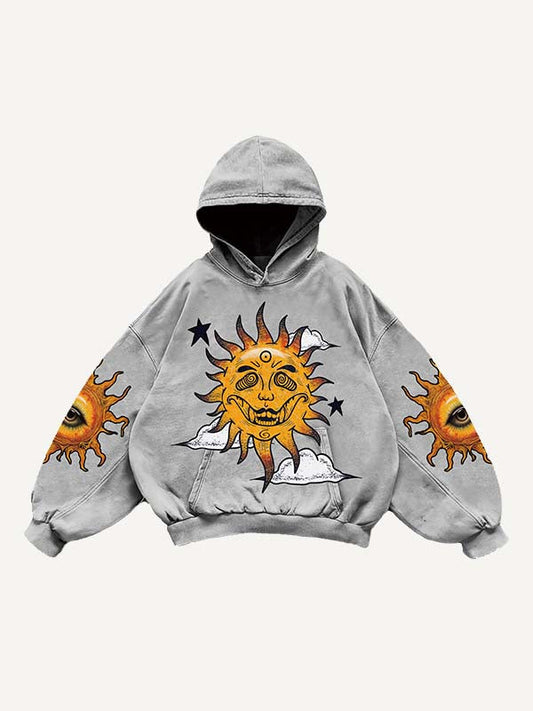 Evil Sun Moon Eye Graphic Print Slant Pockets Hoodie