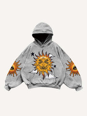Evil Sun Moon Eye Graphic Print Slant Pockets Hoodie