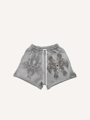 Eye&Wing Print Drawstring Waist Shorts