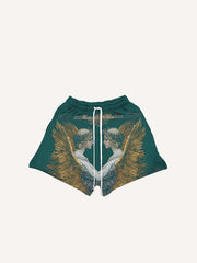 Angel&Letter Print Drawstring Waist Shorts