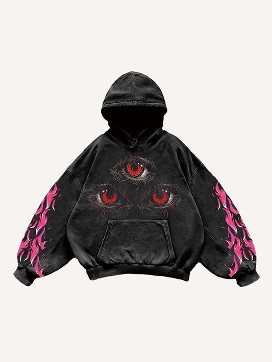 Eyeball Fire Tongue Letter Graphic Print Slant Pockets Hoodie