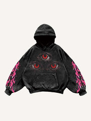 Eyeball Fire Tongue Letter Graphic Print Slant Pockets Hoodie