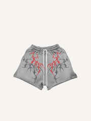 Cross&Skeleton&Graphic Print Drawstring Waist Shorts