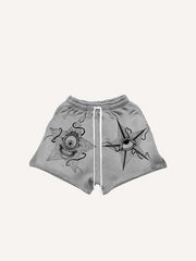 Evil Star&Eye&Graphic Print Drawstring Waist Shorts