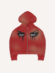Eye&Graphic Print Zip Up Hooded Coat
