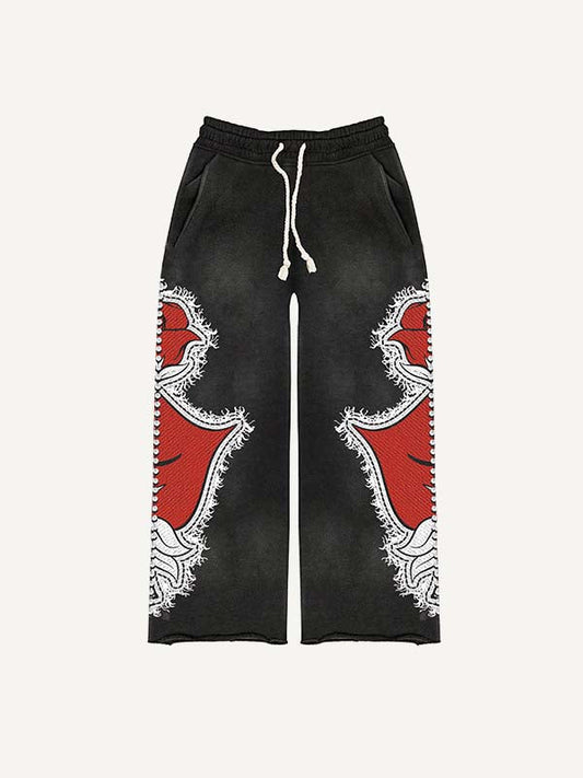 Heart&Letter Faux Decal Print Elastic Waist Pants