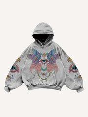 Eye Wing Print Slant Pockets Hoodie