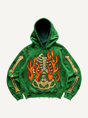 Ripped Distressed Flame Skull Hoodie