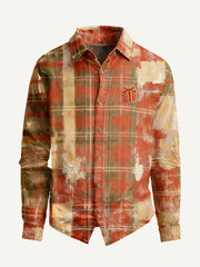 Distressed Christmas-style plaid shirt