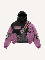 Embroidered textured hell-looking piercing eye trendy sweatshirt