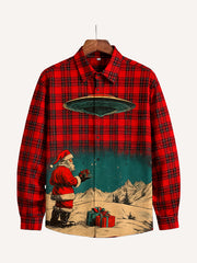 Santa Claus layered shirts knowing where the holiday gifts come from