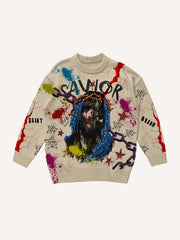 Contrast print Jesus sweatshirt
