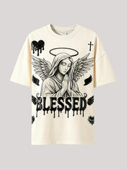 Gothic Angel "BLESSED" Drip Graphic Tee