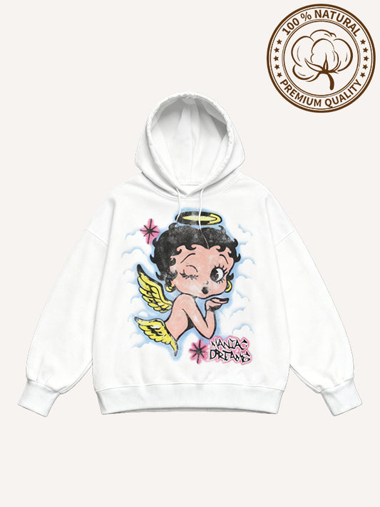 Pure cotton series high-end printed hand-painted retro cartoon character sweatshirt