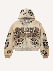 Distressed hole print hooded tie dye street 3D sweatshirt