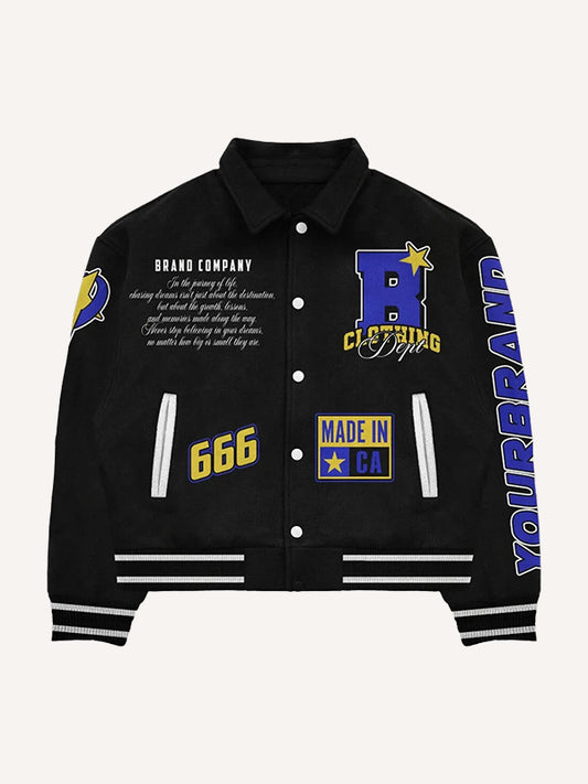 A patchwork print baseball shirt that brings good luck Jacket