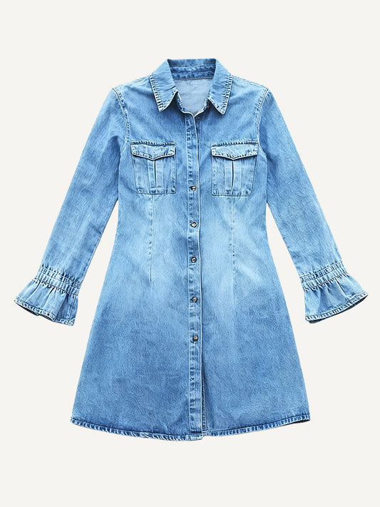 Collared denim elegant casual commuter washed dress