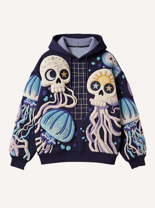Underwater Skeleton Monster Y2K Print Hoodie
