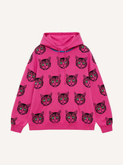Cute cat old money style print textured fashionable sweater