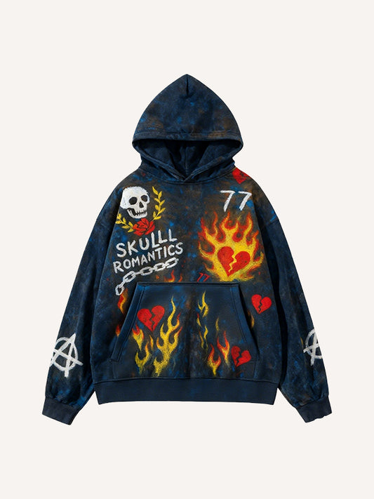 Hand-painted graffiti-style flame shiny sweatshirt