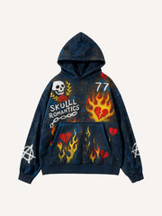 Hand-painted graffiti-style flame shiny sweatshirt