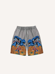 Distressed Washed Venom&Spider-Man&Pumpkin Print Drawstring Waist Shorts