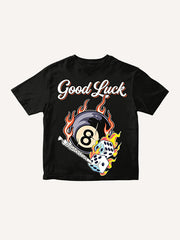 "Good Luck" Flaming 8 Ball & Dice Graphic T-Shirt