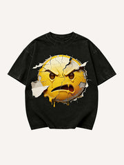Men's Cracked Wall Angry Emoji Graphic Short Sleeve T-Shirt