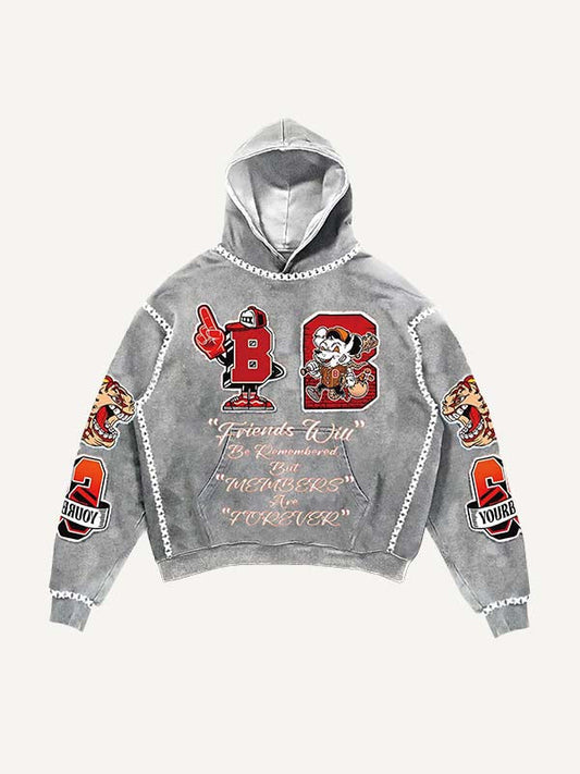 Animal&Eyeball&Graphic&Letter Faux Decal Print Slant Pockets Hoodie