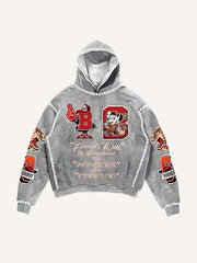 Animal&Eyeball&Graphic&Letter Faux Decal Print Slant Pockets Hoodie