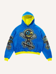 Big eye washed high-end two-color printed sweatshirt