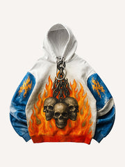 Flame Skull Handsome Warm Hooded Street Sweatshirt
