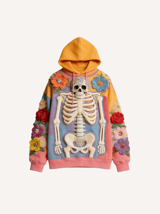 Gradient Hooded 3D Death-Blooming Print Sweatshirt