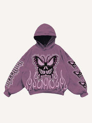 Evil Butterfly Letter Faux Decal Print Slant Pockets Hoodie