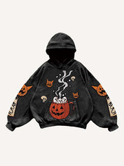 Halloween Ghost Graphic Animal Print Slant Pockets Hoodie