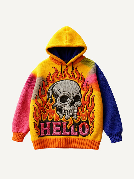 Tie-Dye Flame Skull Hoodie