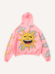 Classic sun and moon embroidered effect printed warm sweatshirt