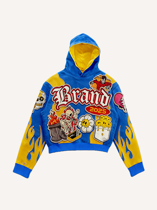 Multicolor patchwork sports print Y2K style sweatshirt