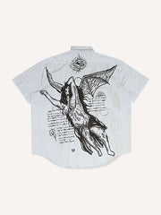 Fashion shirt with a skull print inspired by a street artist's hand-painted style