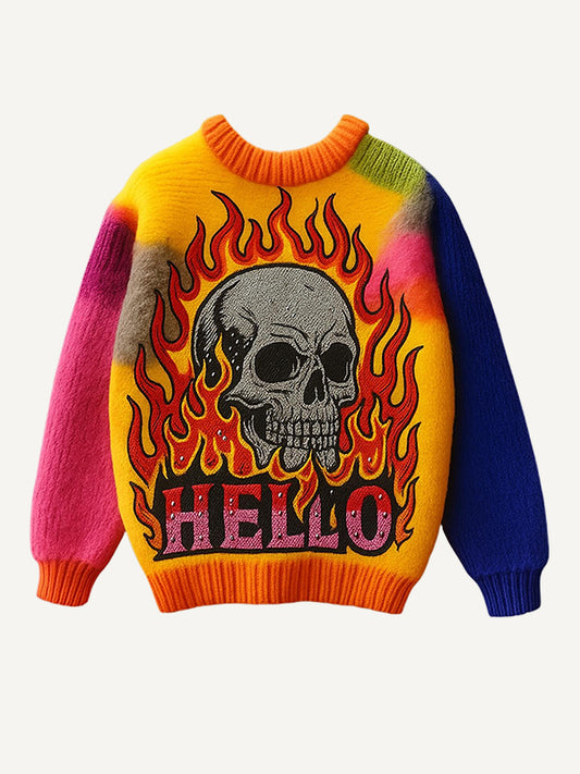 Colorful sweater textured crew neck Halloween sweatshirt