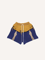 Colorblock Skeleton Faux Decal Print Drawstring Waist Shorts