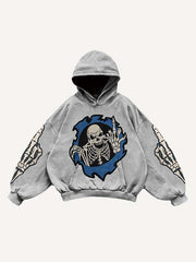 Skeleton Gesture Print Slant Pockets Hoodie
