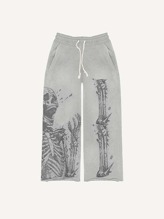Skeleton Print Elastic Waist Pants