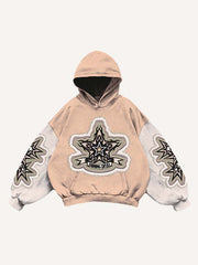 Colorblock Skull Star Faux Decal Print Slant Pockets Hoodie